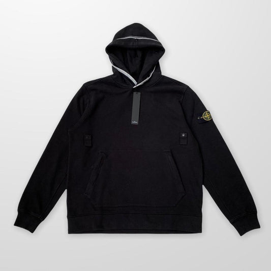 Stone Island Hooded Sweatshirt In Frosted Cotton Black & White