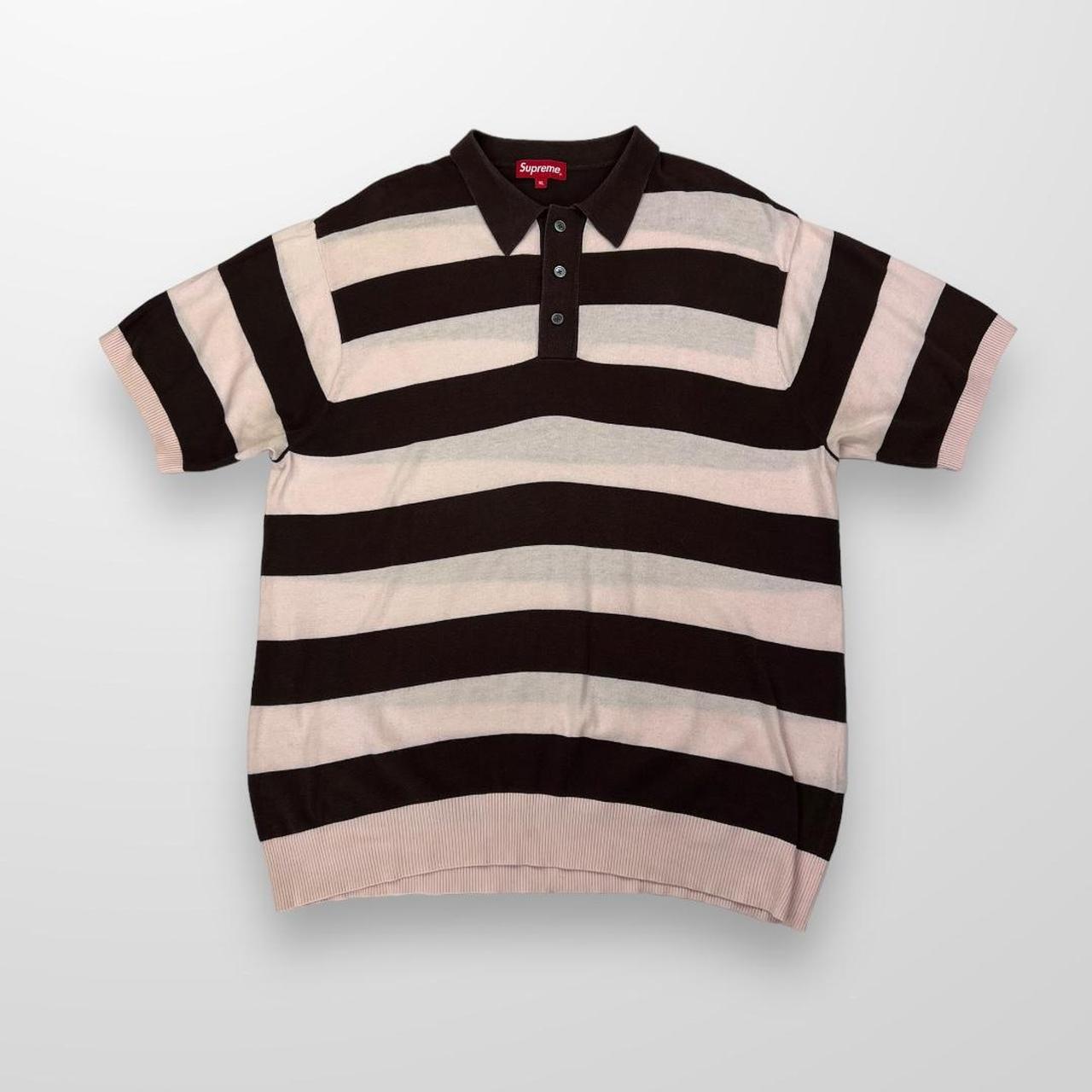 Supreme Striped S/S Polo Sweater In Pink & Brown