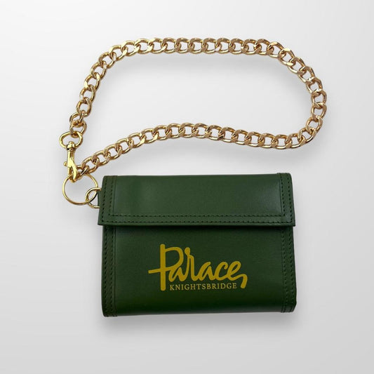 Palace x Harrods Leather Logo Chain Wallet In Green & Gold