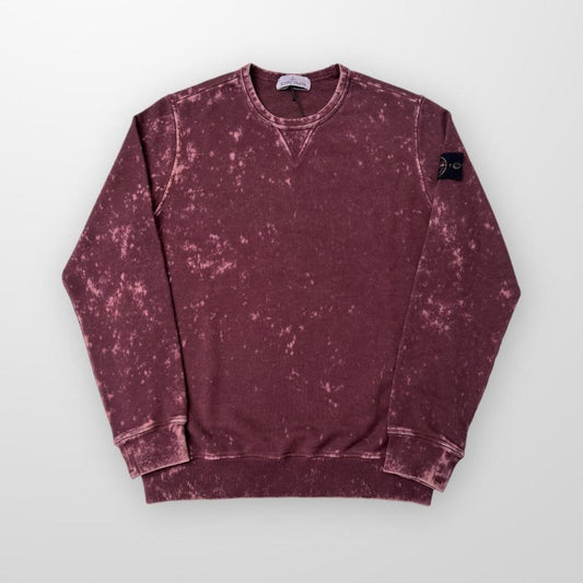 Stone Island Crewneck Sweatshirt In Off-Dye OVD Treatment Garment Dyed / Burgundy