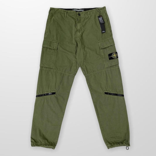 Stone Island Brushed Cotton Canvas Cargo Trousers In Garment Dyed 'Old' Effect Khaki Green