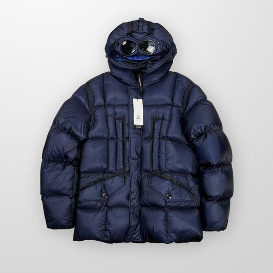 CP Company DD Shell Goggle Long Down Jacket In Navy Blue
