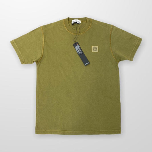 Stone Island Garment Dyed Fissato Compass Patch T-Shirt In Khaki