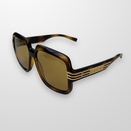 Gucci Square Sunglasses In Havana Brown W/ Gold Trim