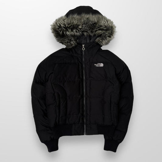 Vintage The North Face 700 Fill Down Puffer Bomber Jacket In Black W/ Fur
