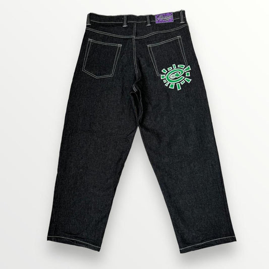 ADWYSD Relaxed Jeans In Indigo Black W/ Green Print