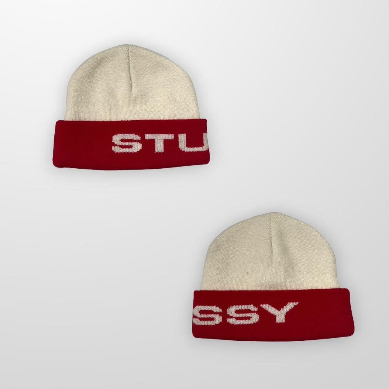 Stussy Two Toned Beanie In Red & Cream