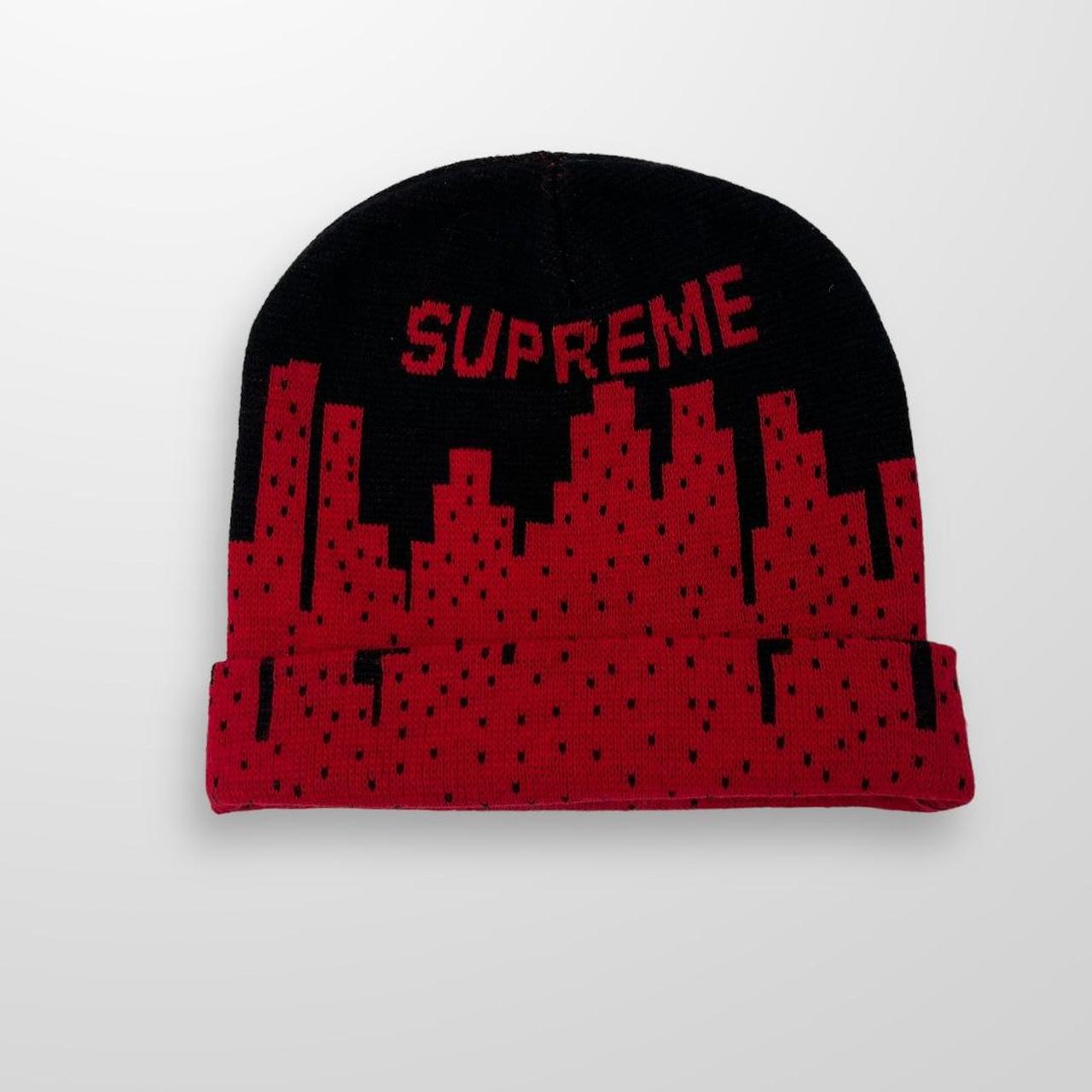 Supreme New York Skyline Beanie In Black & Red