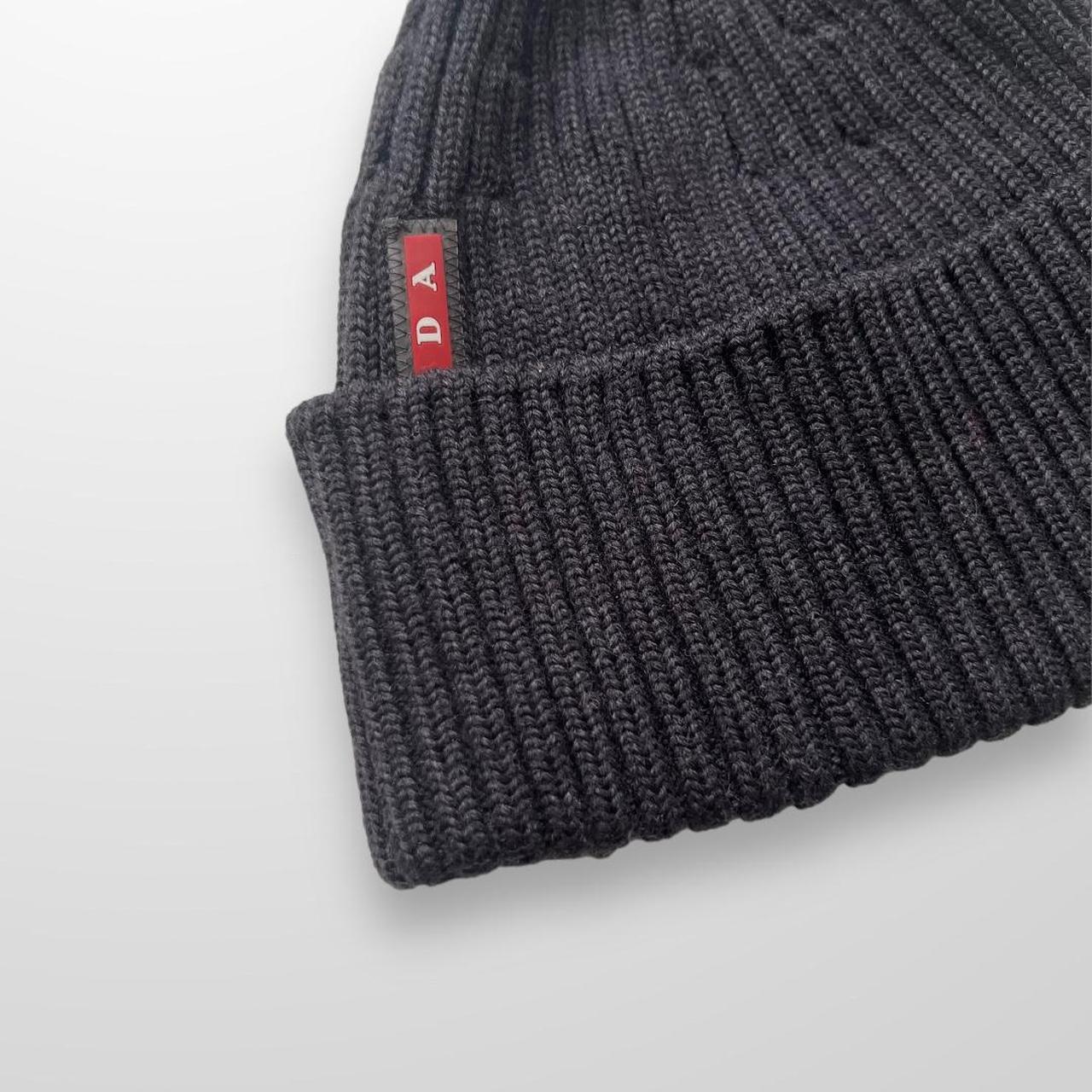 Prada Knitted Beanie Hat In Dark Grey