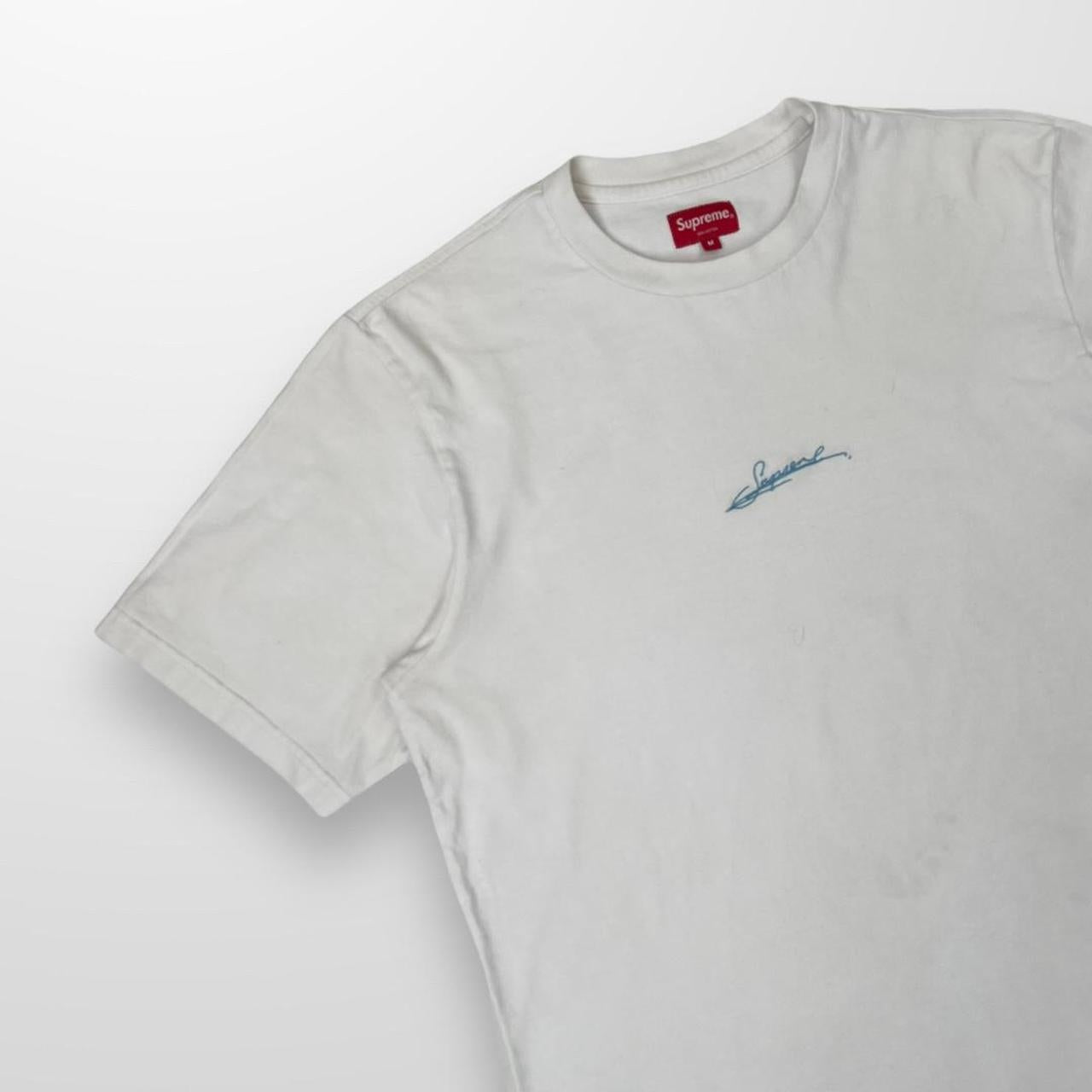 Supreme Signature S/S T-Shirt In White & Blue Embroidery