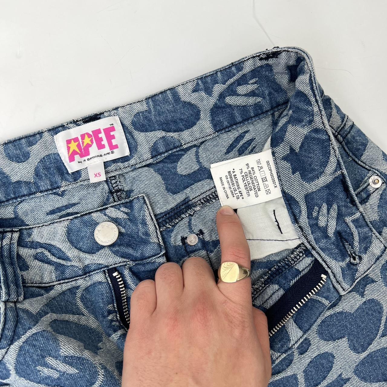 Apee by Bathing Ape Pattern Destroyed Jeans In Navy & Blue W/ Pink Detailing