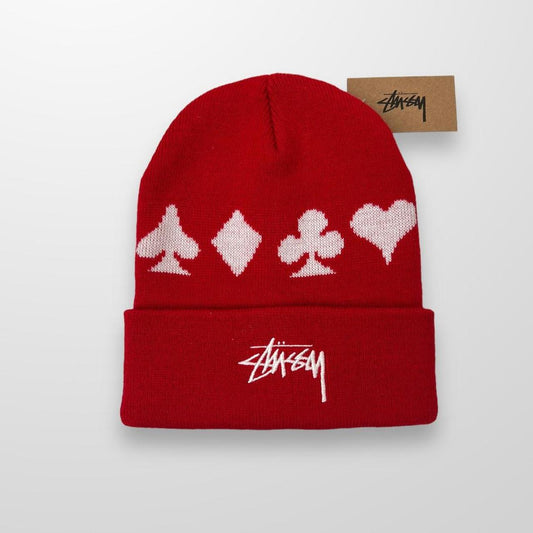 Stussy Luxury Logo Spade Beanie In Red & White