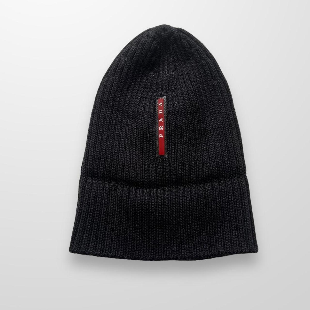 Prada Knitted Beanie Hat In Dark Grey