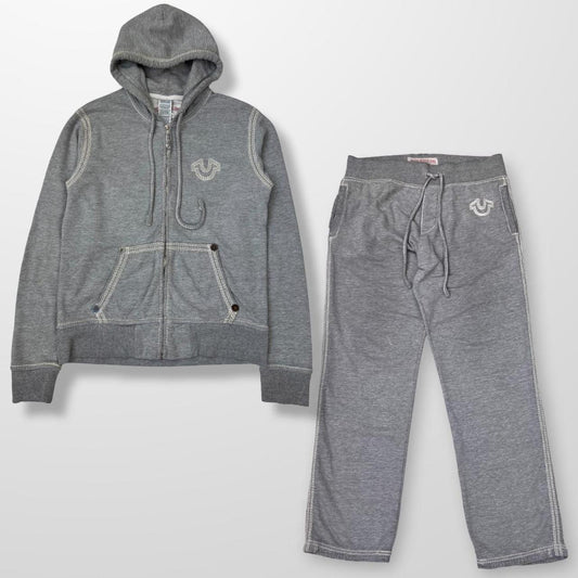 True Religion Big Stitch Full Tracksuit In Grey & White