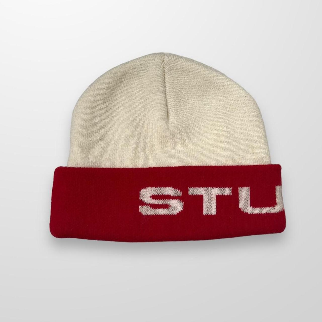 Stussy Two Toned Beanie In Red & Cream