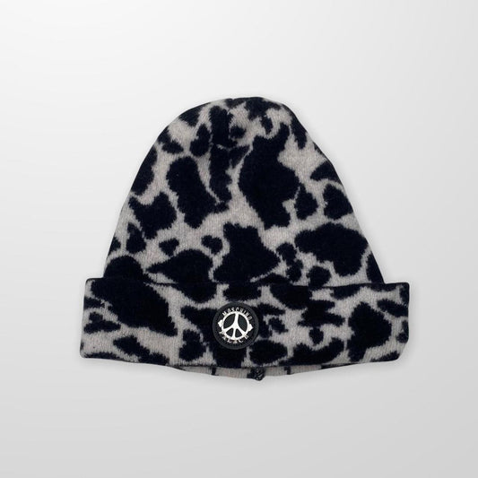 Palace Moschino Beanie In Black & White Cow Print