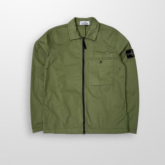 Stone Island Supima Cotton Shirt Jacket In Olive Green