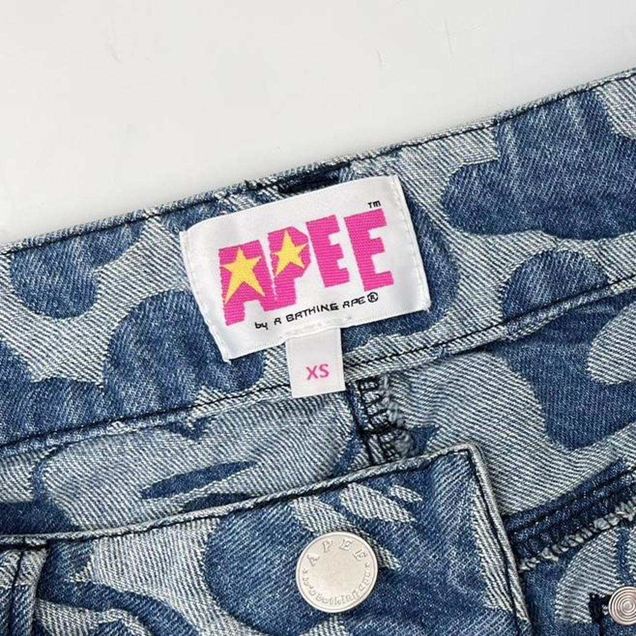 Apee by Bathing Ape Pattern Destroyed Jeans In Navy & Blue W/ Pink Detailing