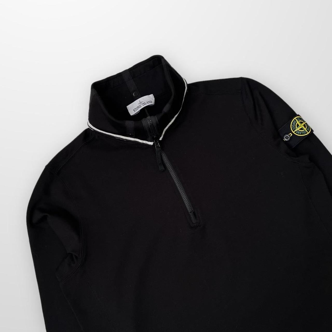 Stone Island 1/4 Zip Sweatshirt In Black W/ White Trim