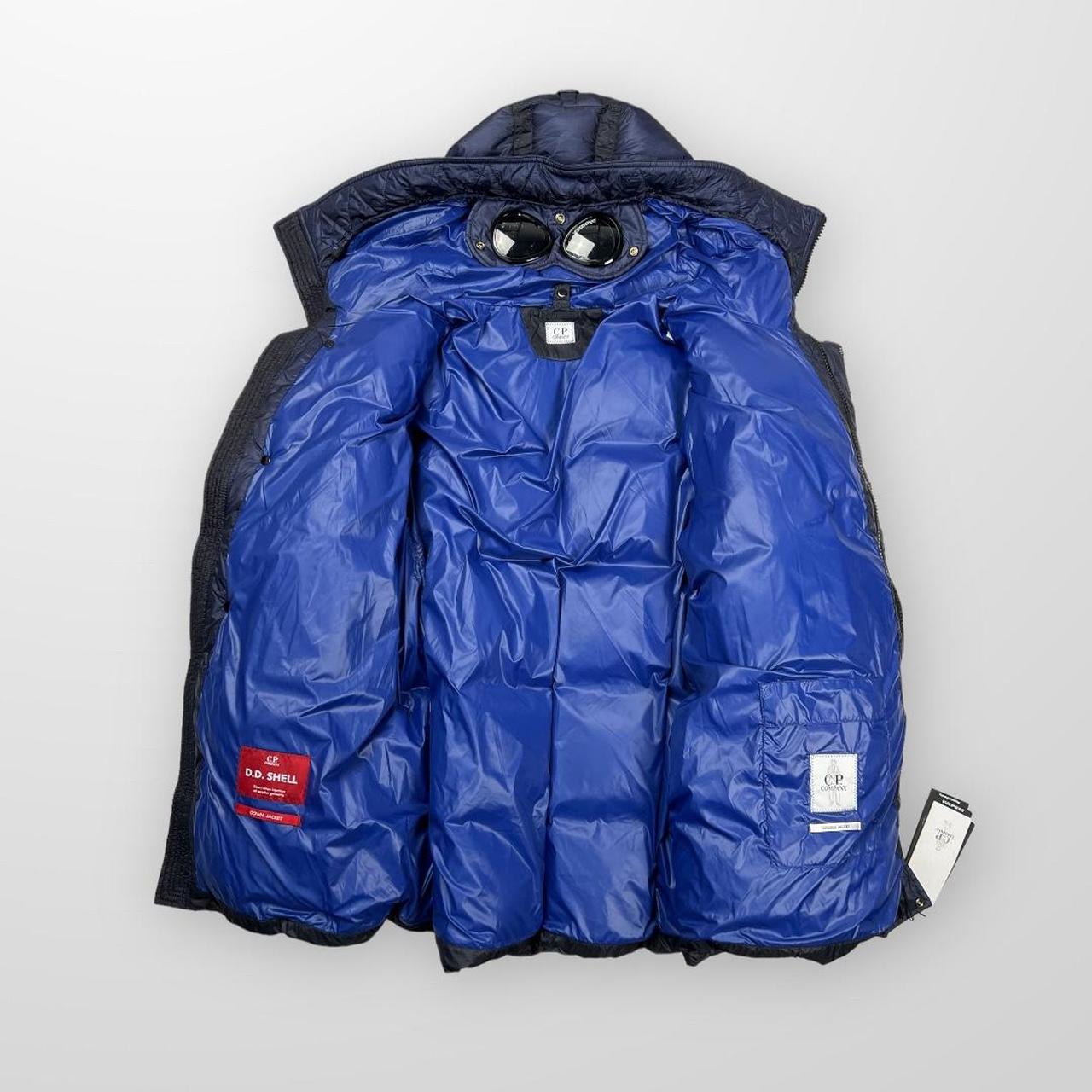 CP Company DD Shell Goggle Long Down Jacket In Navy Blue