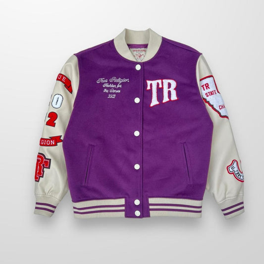 True Religion Varsity Jacket In Purple & Cream