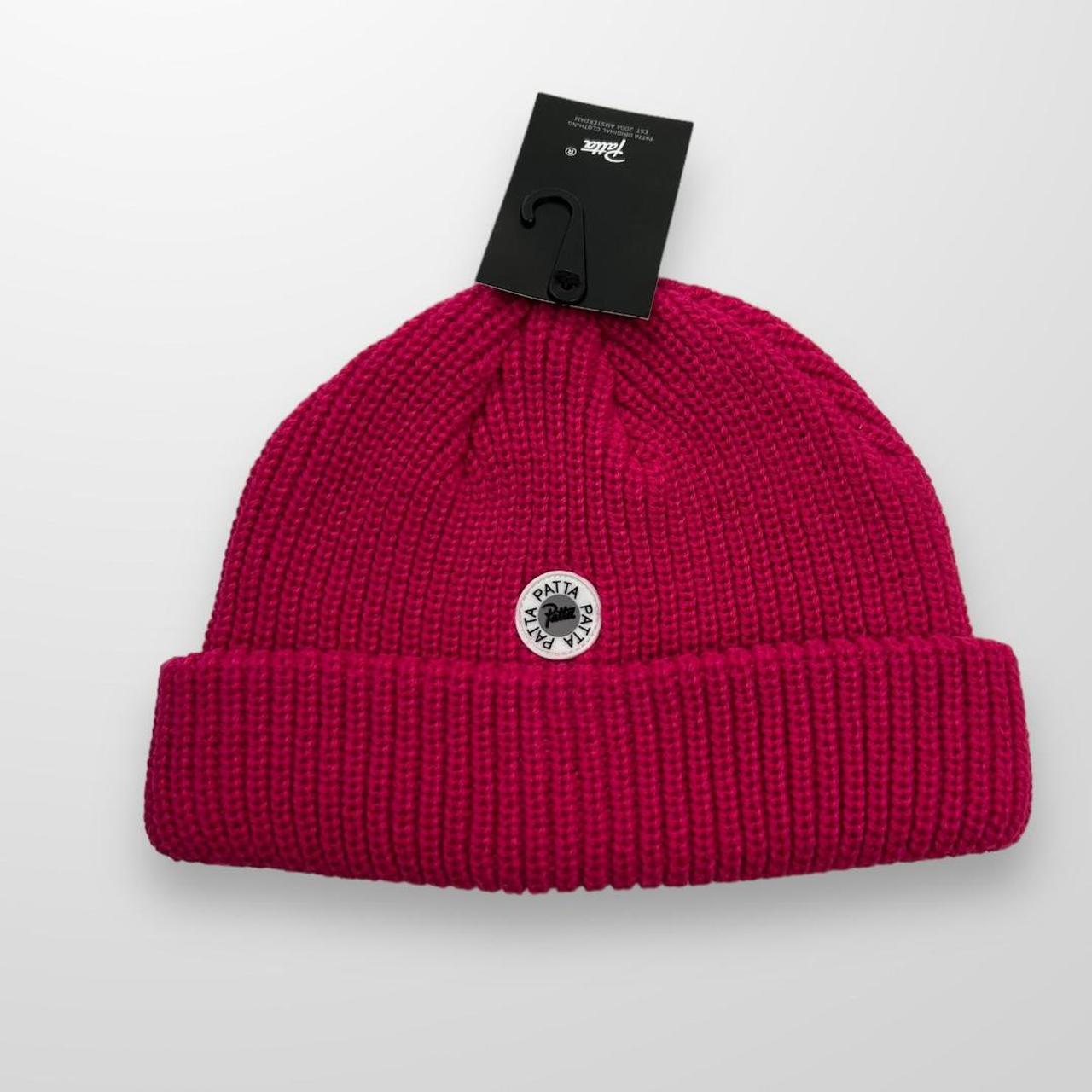 Patta Ribbed Knitted Beanie Hat In Pink