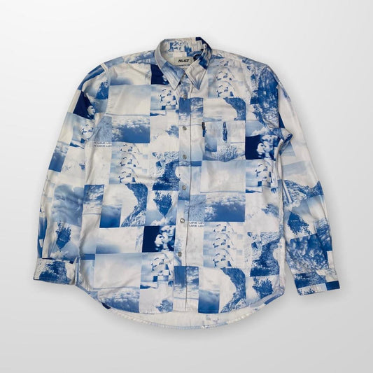 Palace Balearo Silk Pearl Button Shirt In Blue