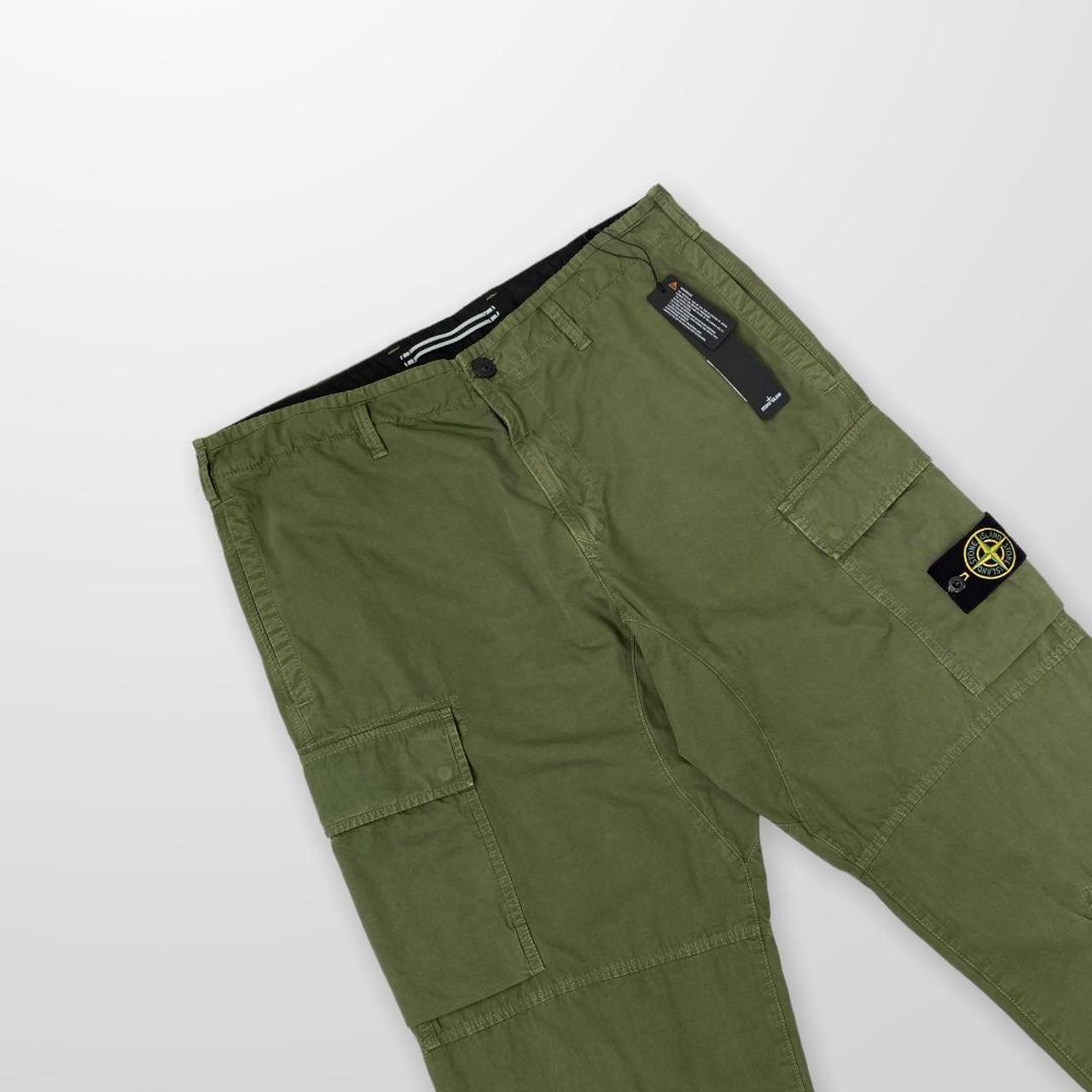 Stone Island Brushed Cotton Canvas Cargo Trousers In Garment Dyed 'Old' Effect Khaki Green