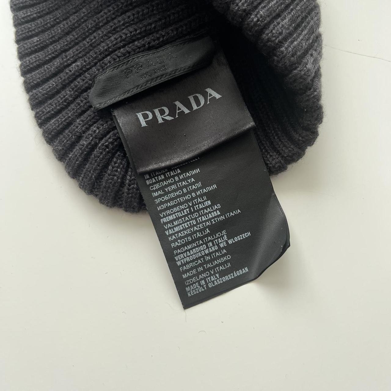 Prada Knitted Beanie Hat In Dark Grey