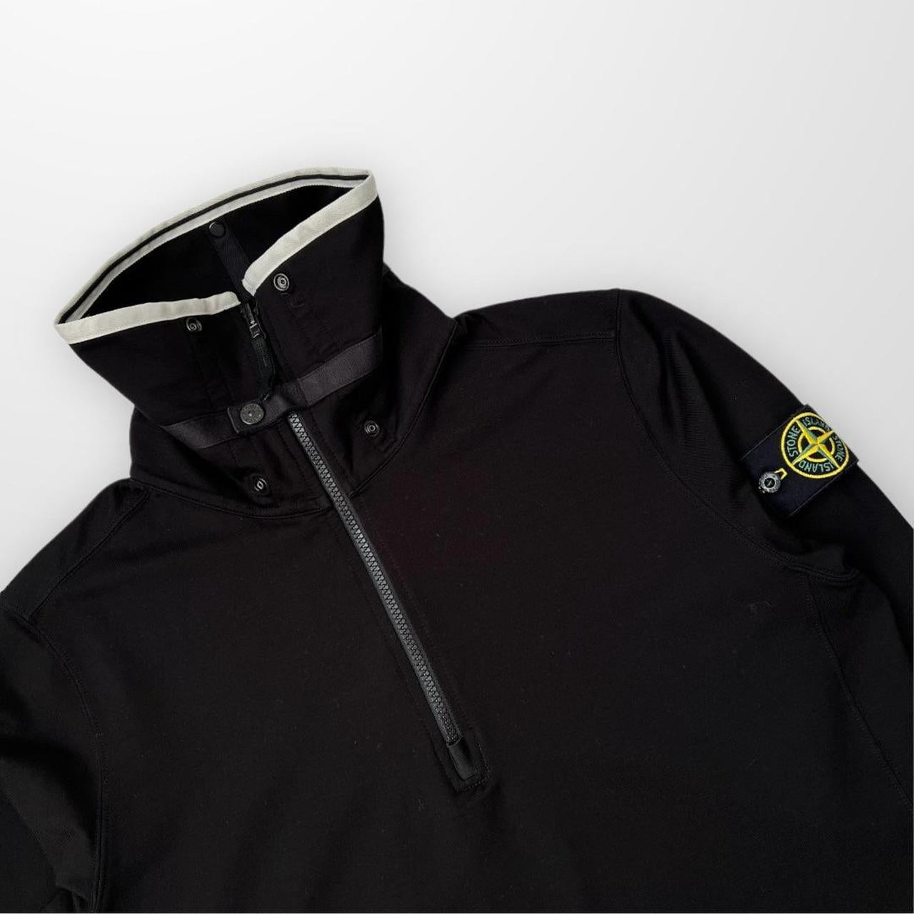 Stone Island 1/4 Zip Sweatshirt In Black W/ White Trim