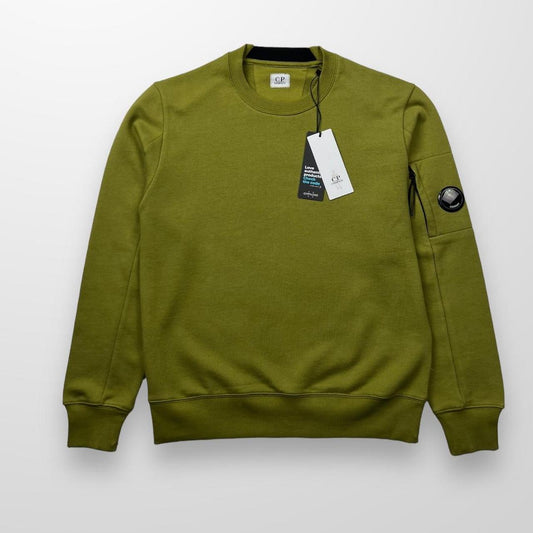 CP Company Crew Neck Diagonal Raised Fleece In Khaki